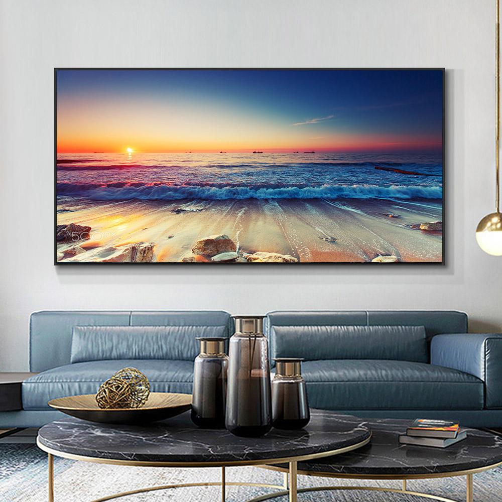 Modern Sea Wave Beach Sunset Landscape Canvas Painting Nature Seascape Posters and Prints Wall Art Pictures Home Decor