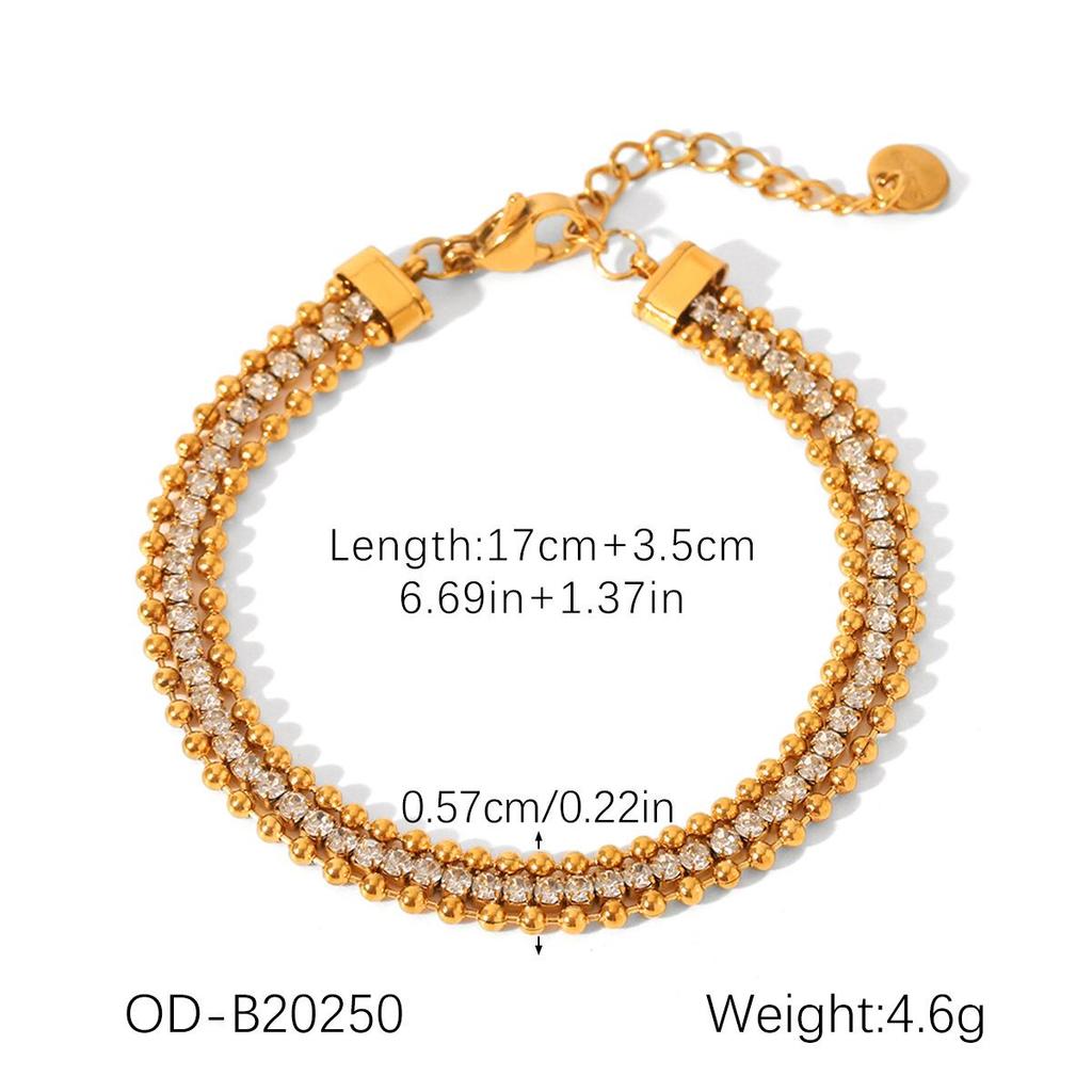 18k Gold Plated Zircon Titanium Steel Bracelet for Women - European & American Style