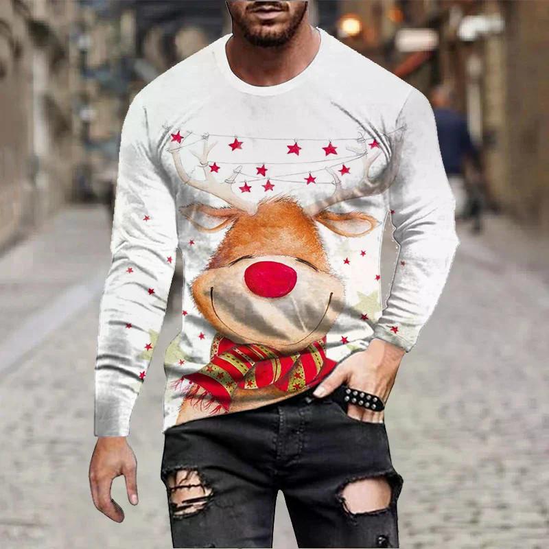 Funny Reindeer 3D Printed T-shirt Men's Christmas Hip-hop Street Wear Long Sleeved T-shirt Harajuku Top Children's T-shirt
