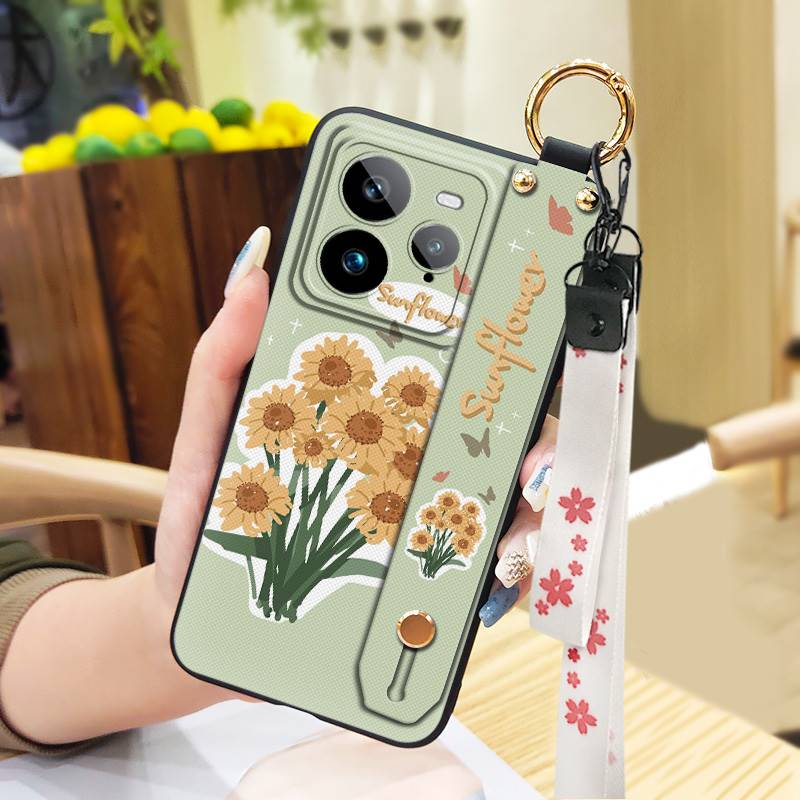 Wristband Anti-knock Phone Case For Realme GT7 Pro Kickstand Fashion Design Back Cover Phone Holder Waterproof Flower