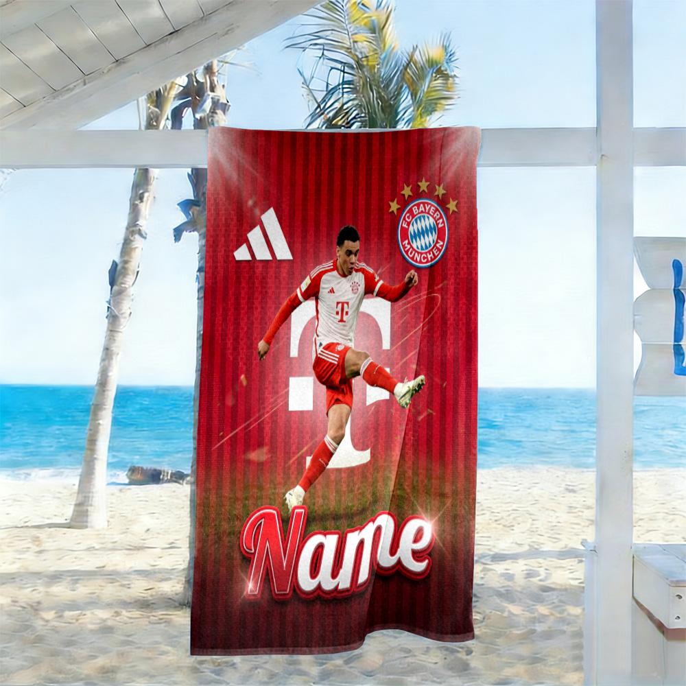 Bayern Munich Soccer Art Customizable Name Beach Towel Super Soft Microfiber Quickdry Fabric