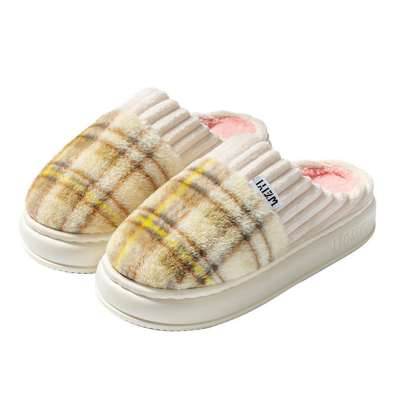 Household thick-bottomed warm cotton slippers women's autumn and winter plush warm couple indoor home thick-bottomed non-slip confinement cotton mop