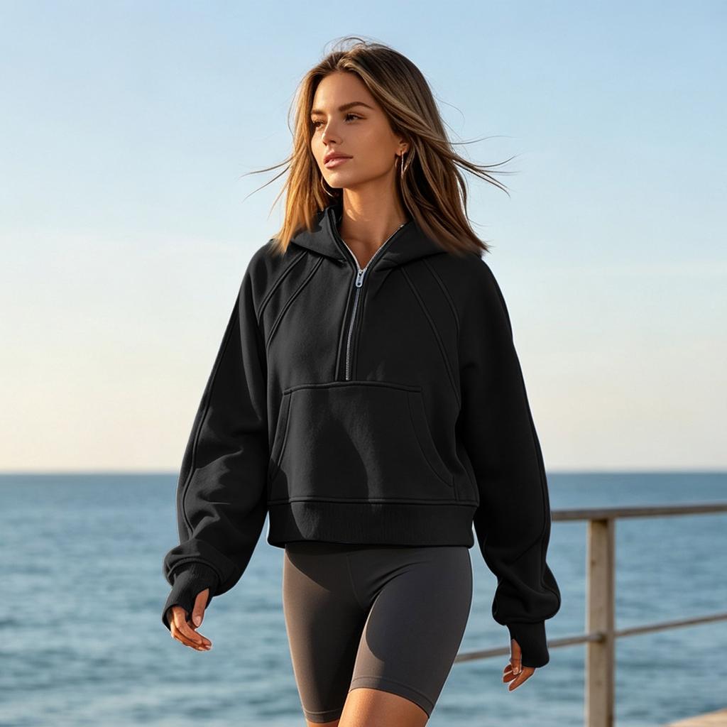 Women's Half Zip Hoodie Cropped Casual Pullover for Athletic Wear