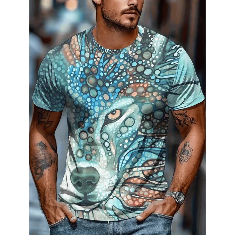 Modisches Herren-Rundhals-Kurzarm-3D-Casual-Farbprint-Casual-Kurzarm-Rundhals-T-Shirt