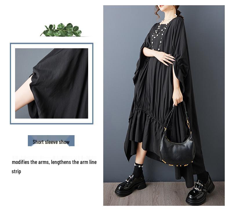 Summer Loose Fit Pleated Batwing Shirt Dress