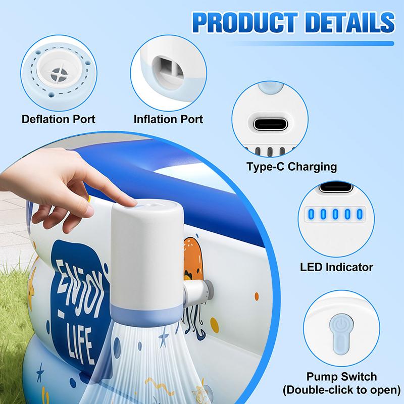 

Portable Mini Air Pump For Inflatables, 2000Mah Usb-C Rechargeable Electric Inflator Air Pump With 5 Nozzles белый