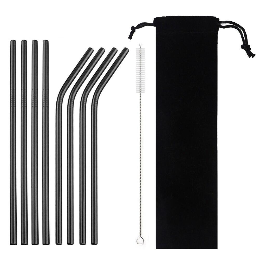 6pcs/11pcs Reusable Straws 18/10 Stainless Steel Gold Drinking Straw Set Mteal Straw Coffee Party Bar Straw With Cleaner Brush Portable Bag