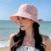 Wide Brim Bow Bucket Hat Solid Color Sunshade Hat Casual Summer Sun Hat  Girl