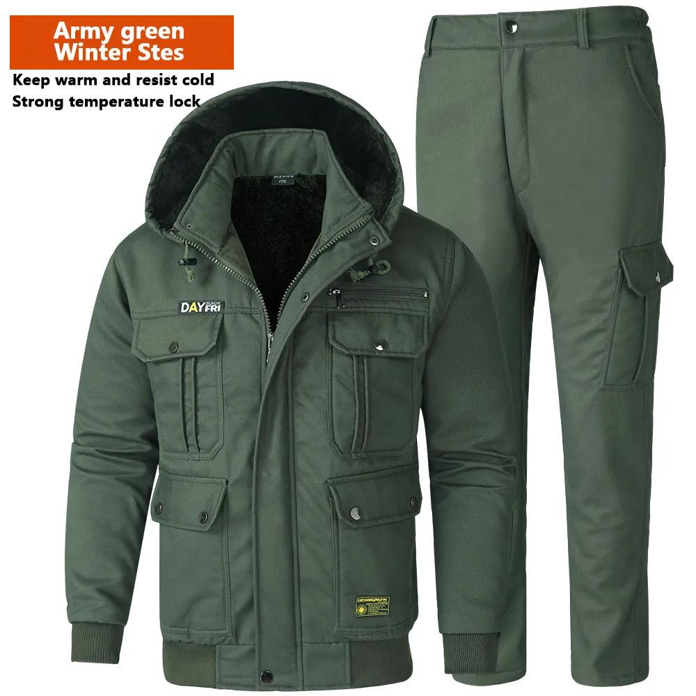 Men's Sets Winter Jackets and Pants Thicken Fluff Lining Warm Puffer Jacket Outdoor Pants Windproof Climbing 2 Pcs