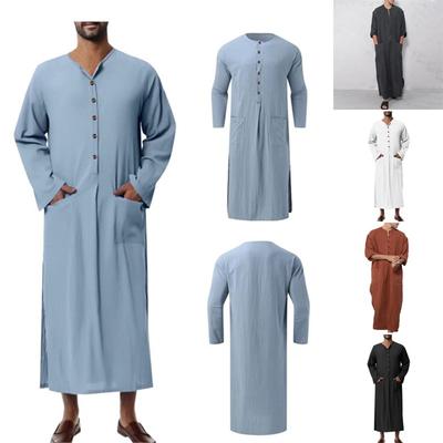 Erkekler Müslüman Robe Abaya İslami Giyim Tunik Elbise Uzun Kollu Gömlek Maxi