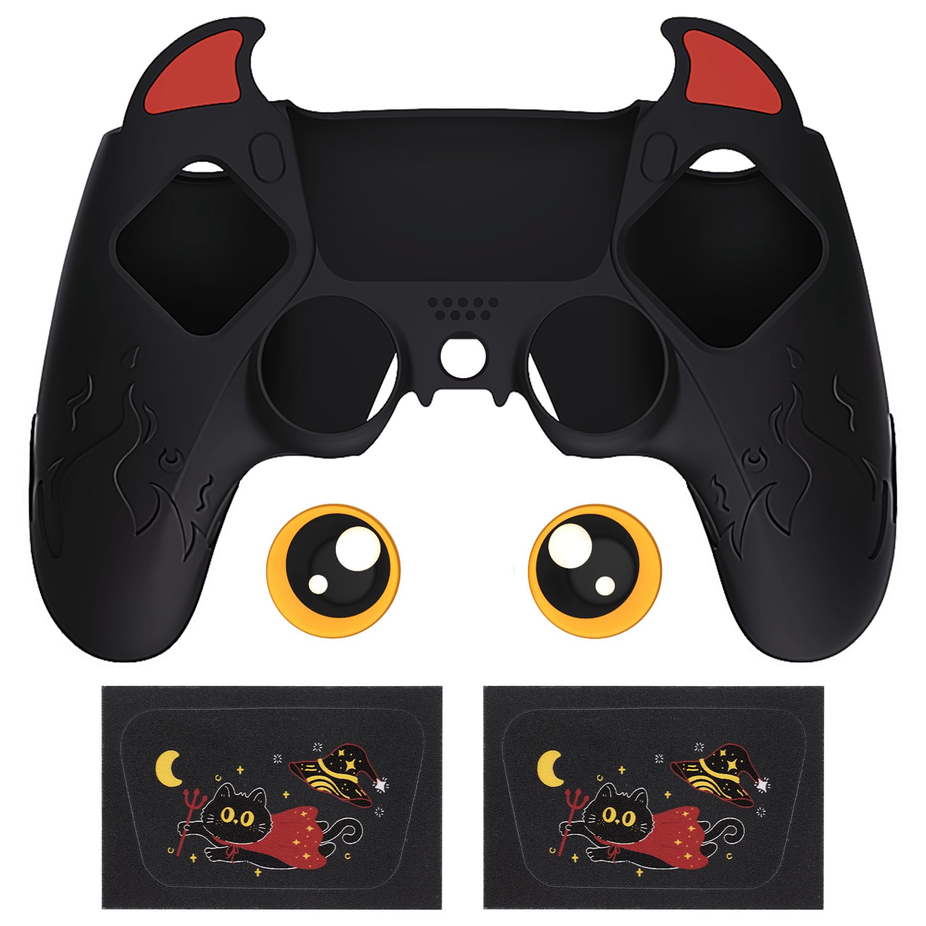 

PlayVital Silicone Cover for PS5 Cute Controller Cover Skin Protector with Thumb Grip Caps Touchpad Stickers Controller, (Demon Style) & [Black]