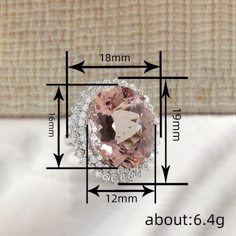 Inel de damă european și american de tip boutique, extra mare, oval, cu piatră prețioasă: Argint Lux Placat cu Cupru cu Zircon Micro-Pavé.