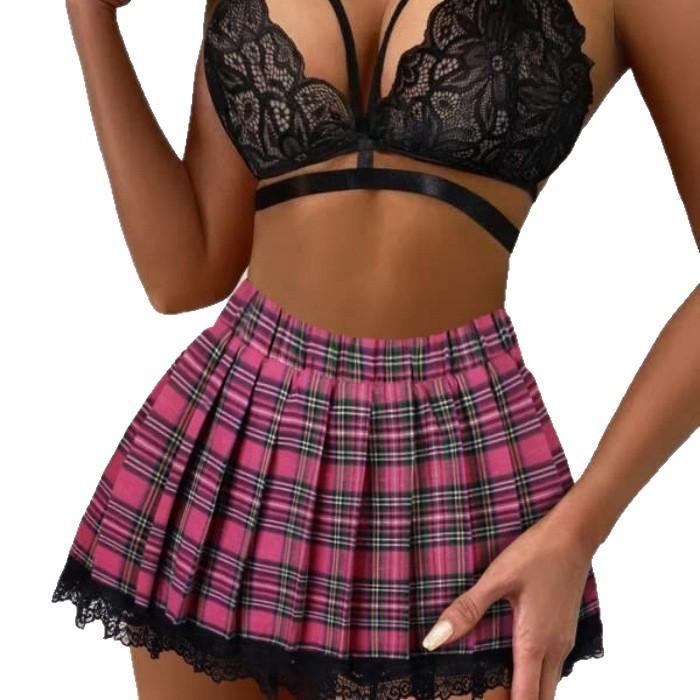 European and American new plaid short skirt cosplay clothing women's summer thin sexy short skirt nightdress JK
