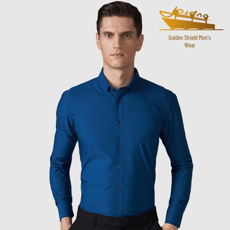 Men's Long Sleeve Non-Iron Bamboo Fiber Formal Shirt with Embroidered Logo