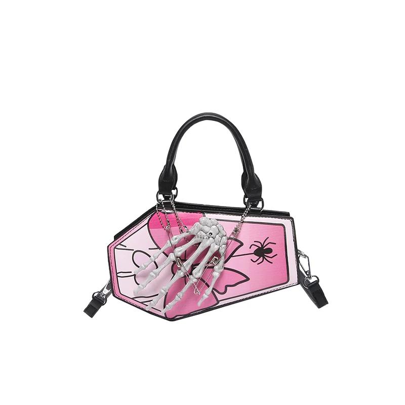 Autumn and winter new popular solid color leather punk style hand bone decoration portable fashion trend shoulder bag