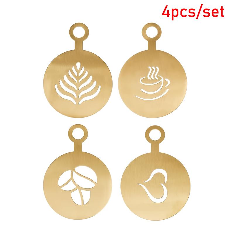 4 Piezas/Set Acero Inoxidable Plantilla de Arte para Café Plantillas para Pastel Galleta Pintura en Spray Molde para Hornear Herramienta de Decoración de Café