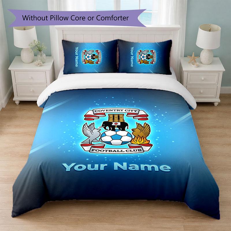Coventry City FC Benutzerdefinierter Name Text Bettwäsche-Set 1 Bettbezug+2 Kissenbezüge Fußball-Logo Personalisierte Geschenk für Besonderen Anlass Schlafzimmer Dekoration