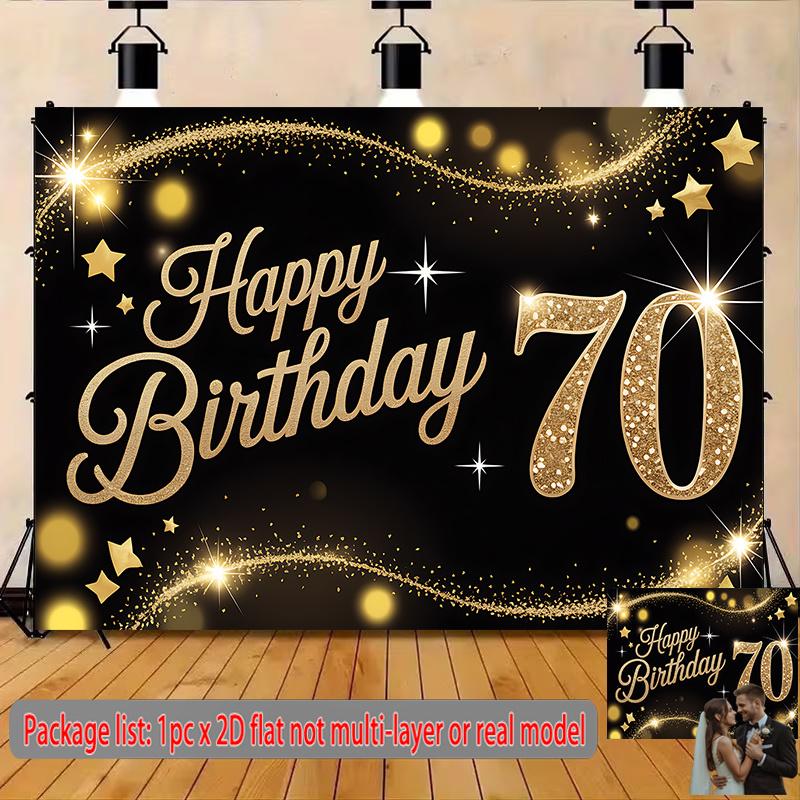 Party Backdrop 70Th Birthday Flat Golden Number Round Event Photo Background Front Door Decor