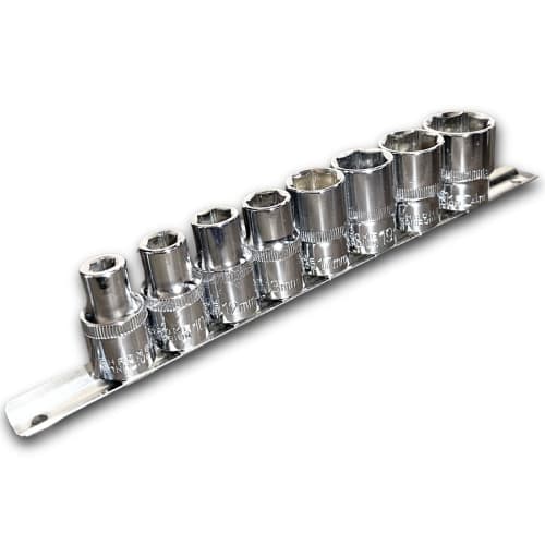 

Short Socket Set, 1/2 Drive, 12.7mm, Hex, 8mm, 10mm, 12mm, 13mm, 17mm, 19mm, 21mm, 24mm, with Storage Rail