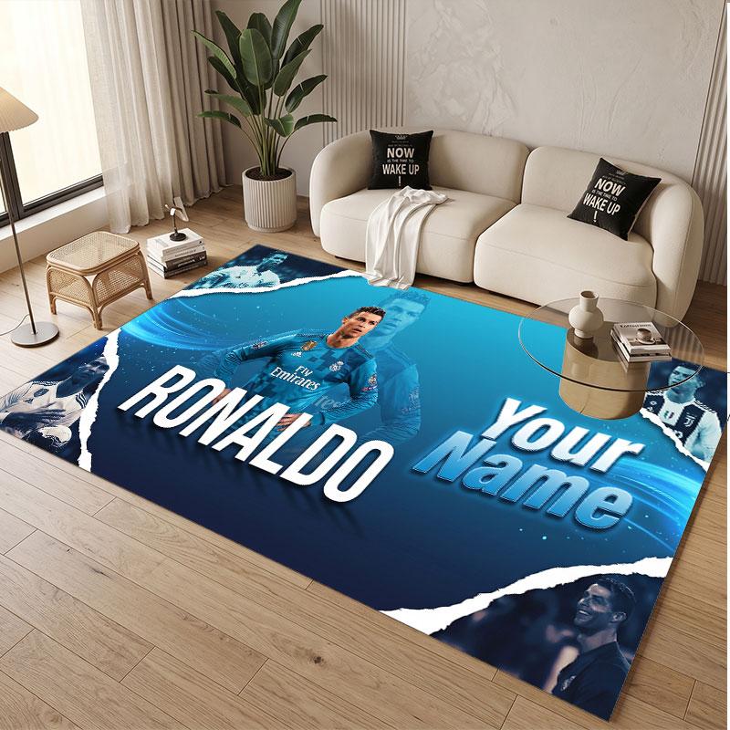 Custom Rug Cristiano Ronaldo Pattern Print Name Text Soft Non‑Slip Floor Carpet for Home Indoor Decoration