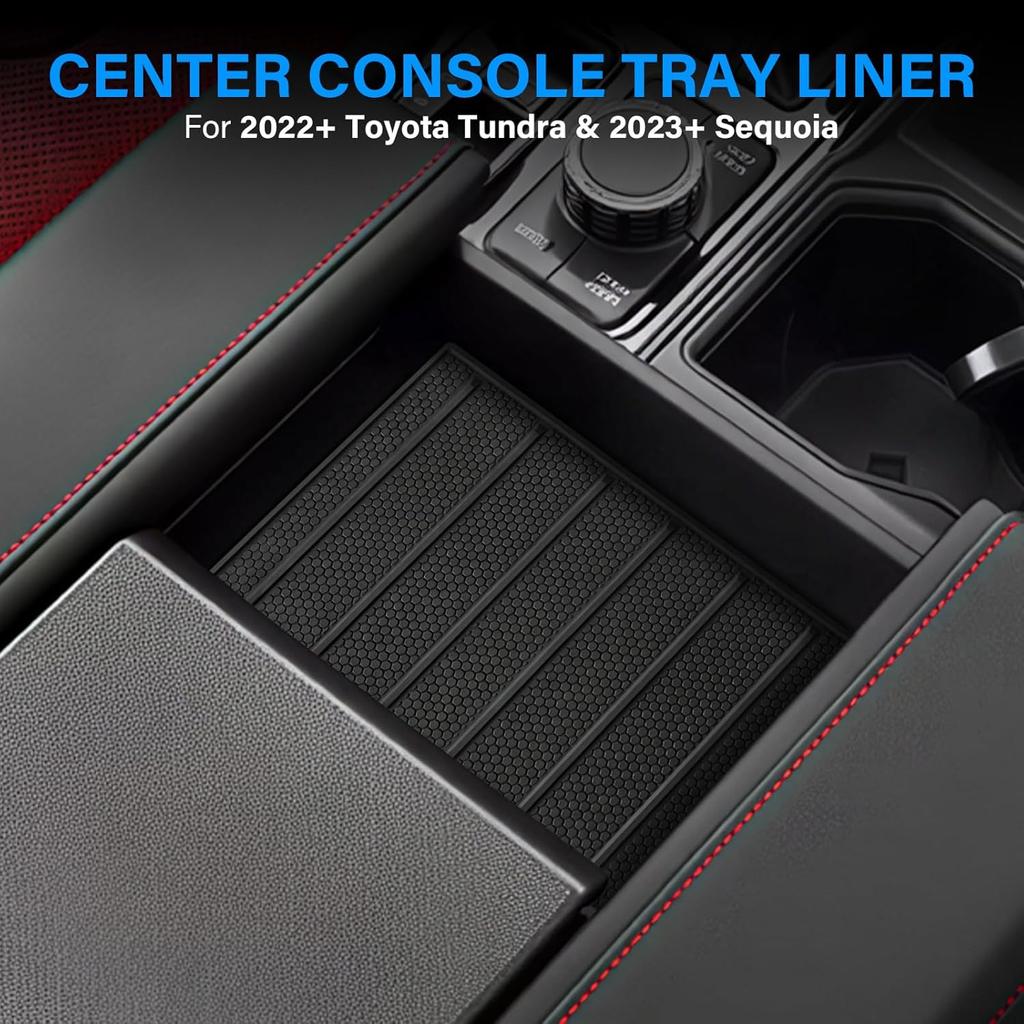 Center Console Tray Liner for Toyota Tundra Accessories -2025 2026 for Sequoia -2025 2026 Console Organizer Liner Anti-Slip Silicone (1 Piece)