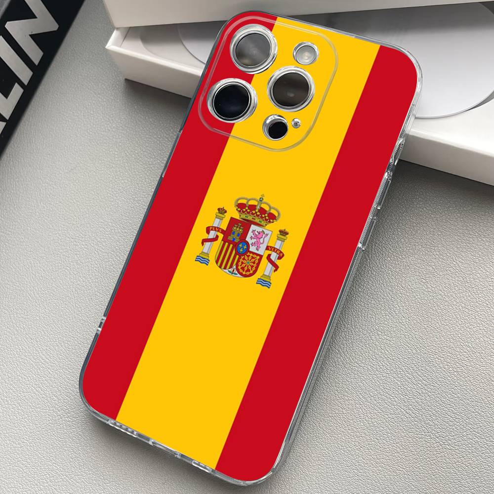 Spain Flag Phone Case For iPhone 17 16 15 14 13 11 12 Pro Max Mini Plus Shockproof Transparent Soft TPU