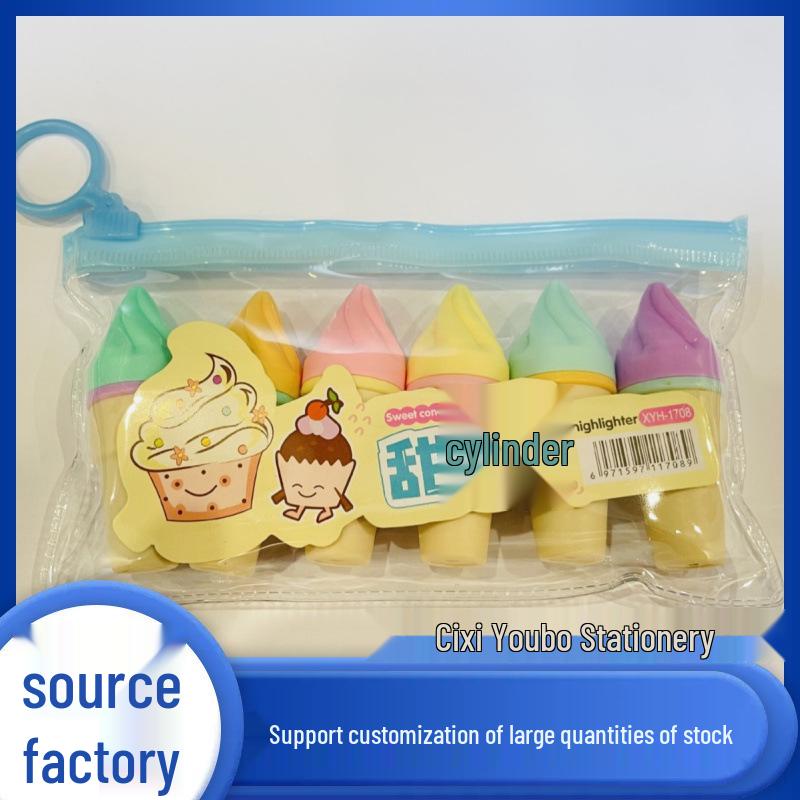 Ice Cream Cone Fluorescent Pen - Cute Cartoon Mini for Students Slanted Tip