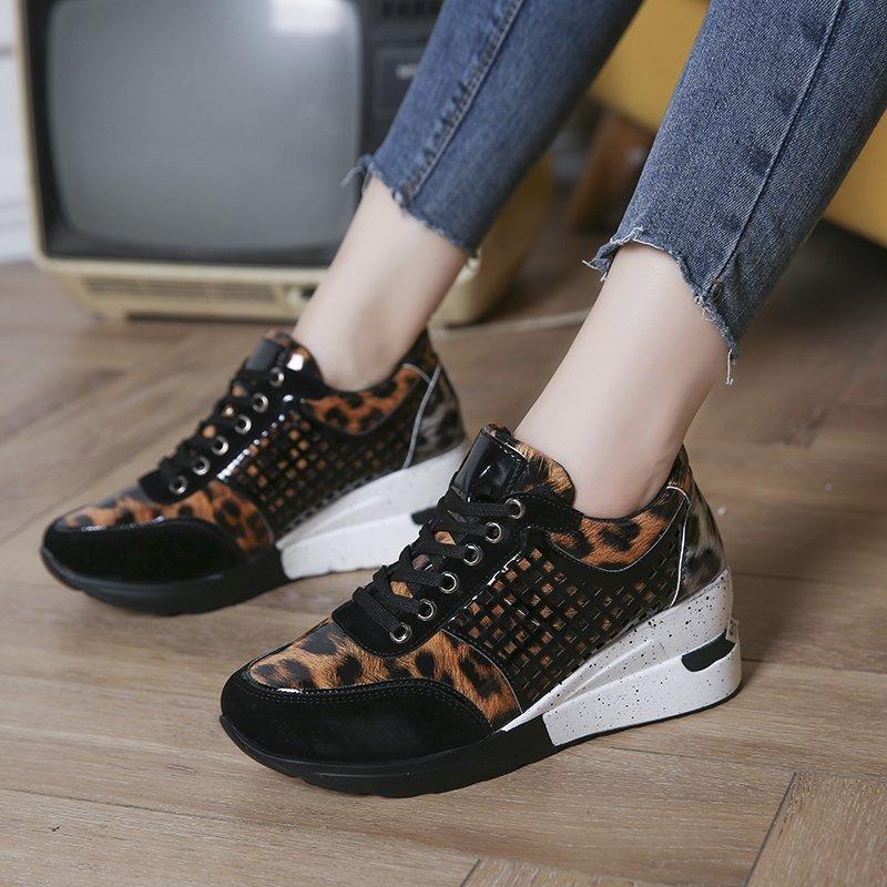 New trendy large size wedge heel mesh sneakers women's cross lace-up casual single shoes women
