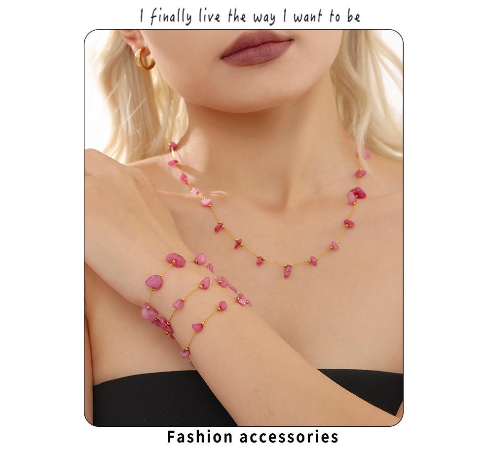 Bohemian Pink Stone Luxury Choker & Bracelet Set for Women