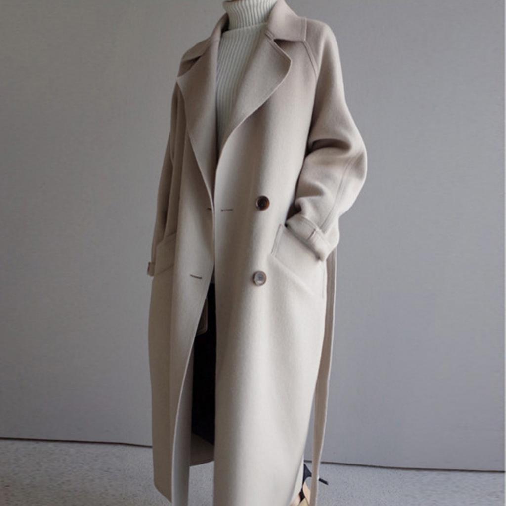 Fashionable Women's Loose Over-the-Knee Belted Wool Coat