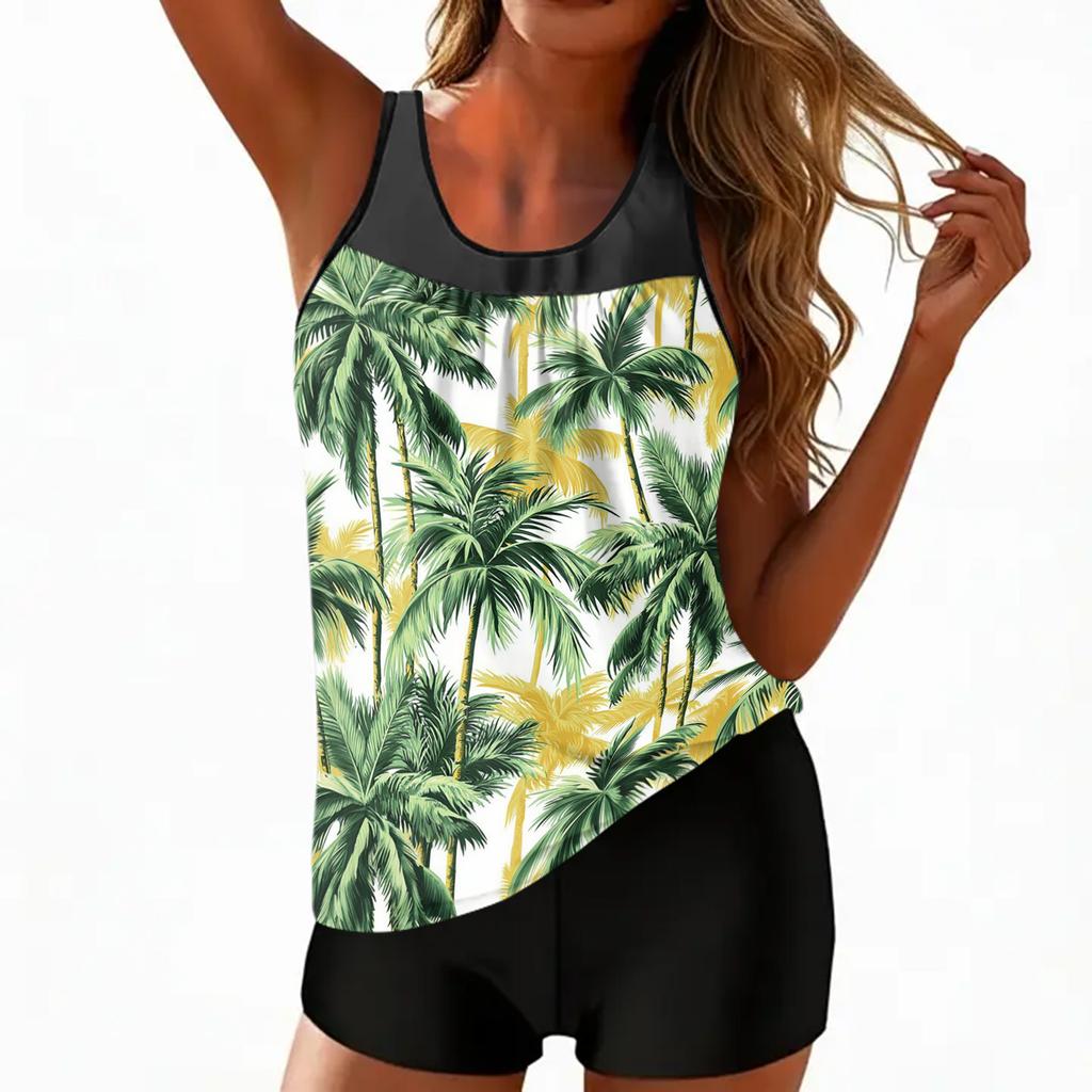 Swimsuits for Women Tankini Two Piece Modest Bathing Suit Floral Tank Top with Swim Shorts Tummy Control Swimwear