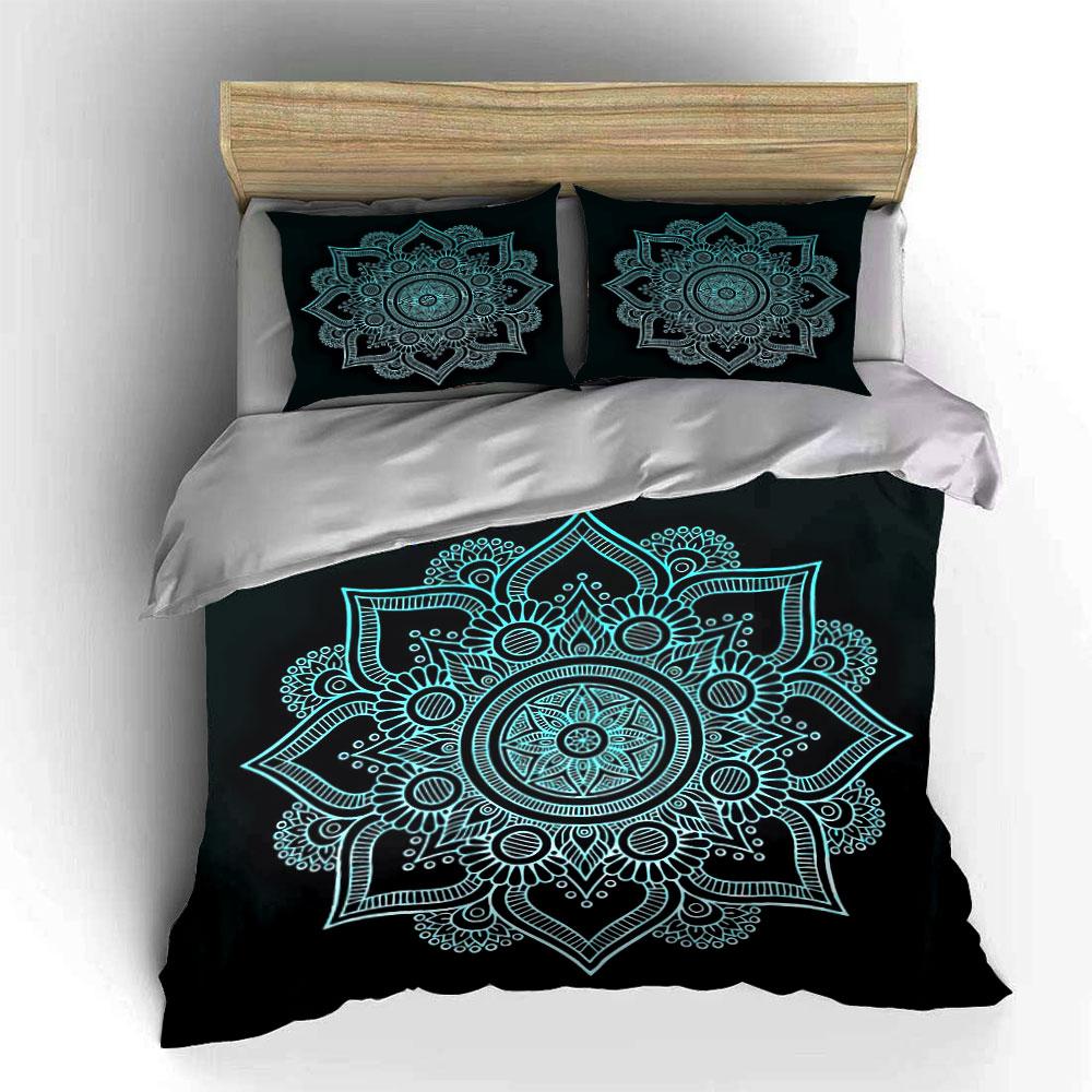 Ensemble de décoration d'art Mandala Housse de couette douce et confortable Ensemble de literie inclus 1*Housse de couette & 2*Taies d'oreiller, Cadeau EU Twin 135X200cm&set