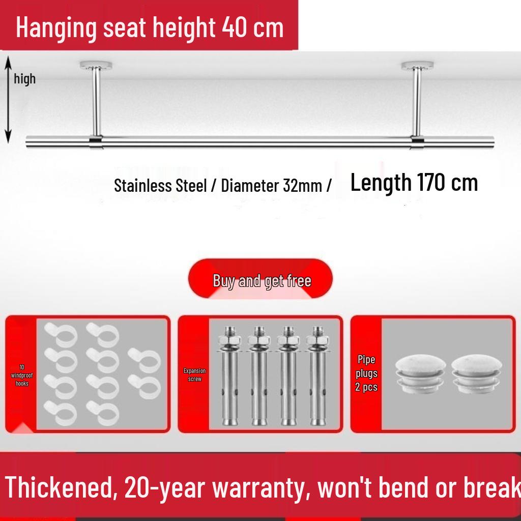32mm 304 Stainless Steel Clothes Drying Rod for Balcony and Indoor/Outdoor Use