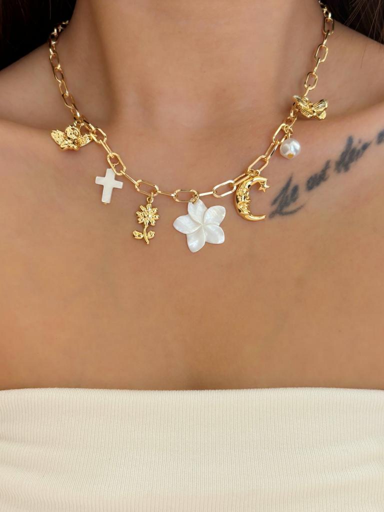 Collier Charms Œil Maléfique pour Femmes Mignon Cœur Couleur Or Bohème Colliers Soleil Lune Piment Pendentif Bijoux de Soirée Haute Qualité