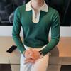 Trendmode Frühling Herbst Neue Pullover Herren Revers Halber Reißverschluss Kontrastfarbe Lässig Locker Langarm Überzieher Strickoberteile