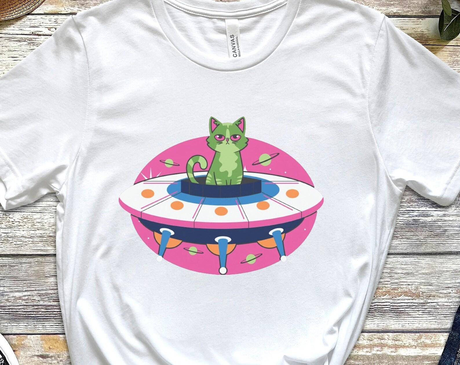 Funny Cat UFO Shirt: Alien Lover Tee S
