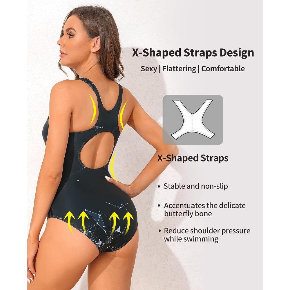 CHARMLEAKS Einteiliger Sport-Badeanzug für Damen, Slim-Fit-Bademode für den Bauch