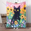 6 Style Sunflower Cat in Ink Style Print Warm Comfortable Blanket Home Travel Camping for Adults and Kids Luxury for Gifts