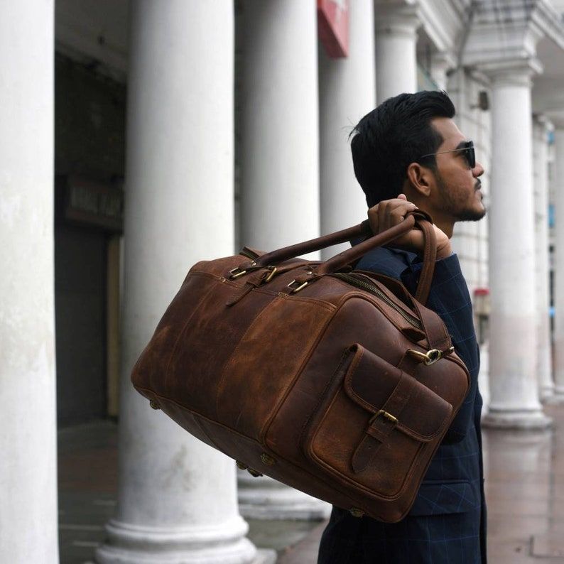 Full Grain Leather Travel Duffel Bag: Weekender Carry-on