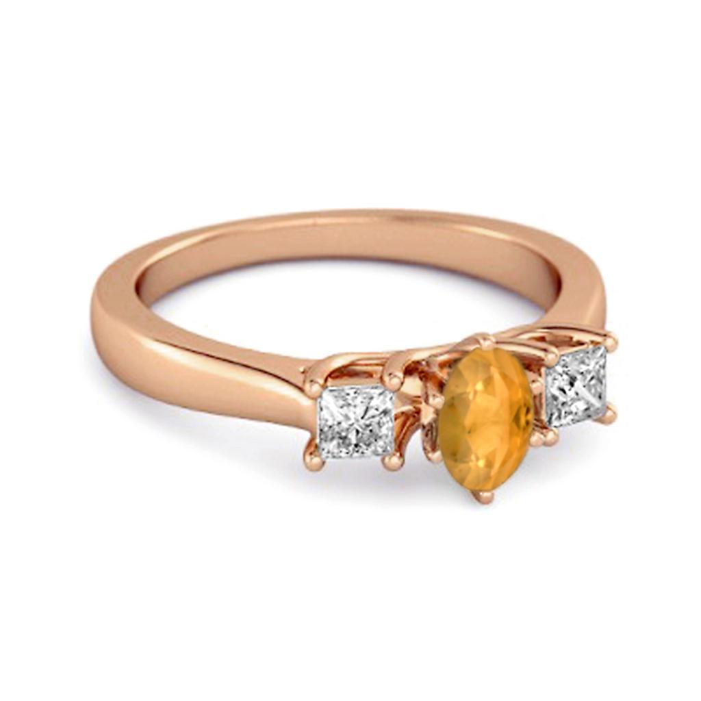 Citrine Elegant Three Stone Ring - 925 Sterling Silver Rose Gold Vermeil