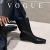 British-Style Ankle Boots - Autumn 2024 Cowhide Square Toe, Low Heel, Slim European-American Workwear