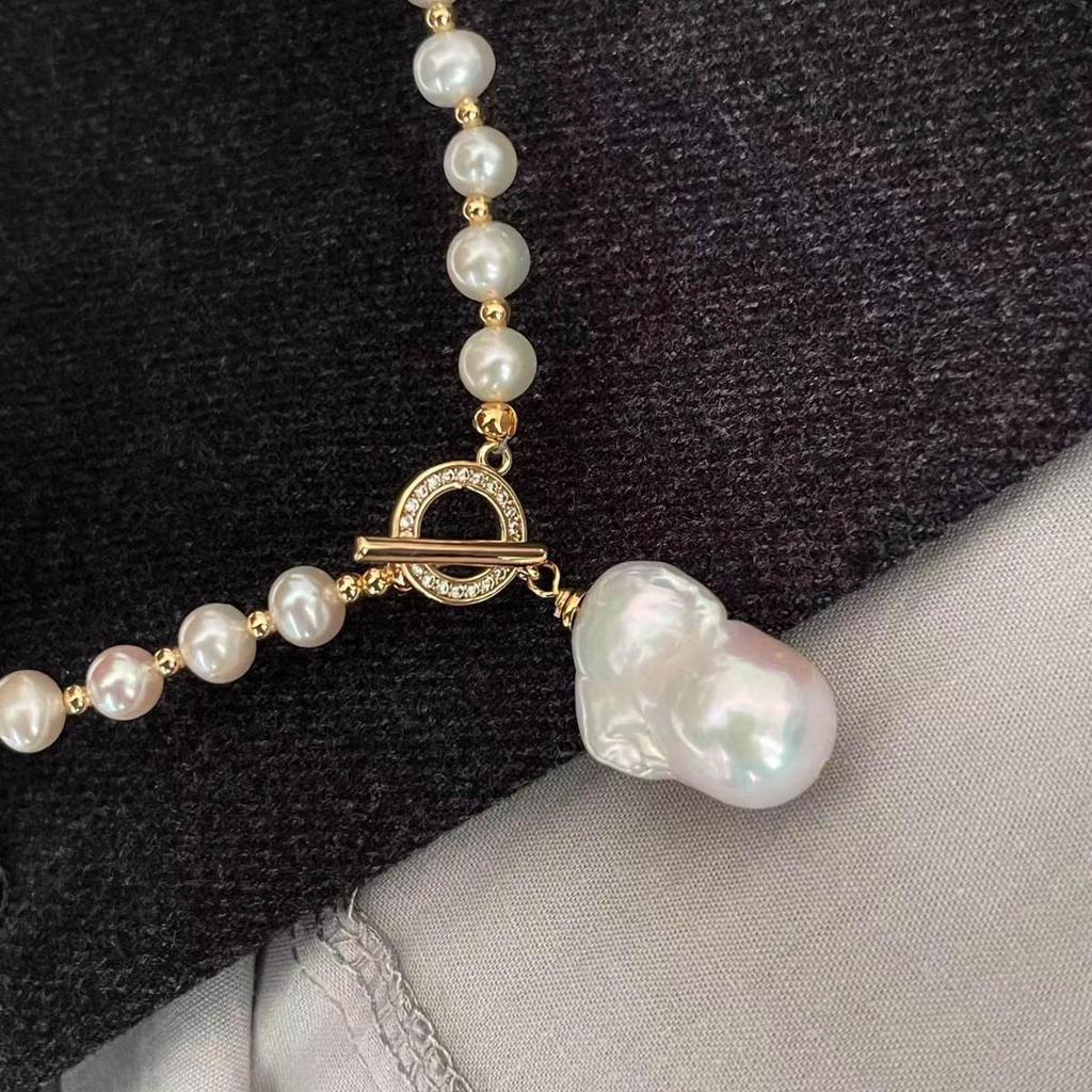 Colier cu Perle Naturale de Apă Dulce cu Perle Baroc Mari, Ideal pentru Pulovere de Toamnă/Iarnă și Stil Delicat High-End.