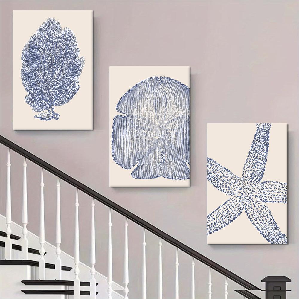 3 Pieces of Mediterranean Style Blue Coral Decoration Paintings, Modern and Simple Living Room Entrance Wall Decoration Canvas P