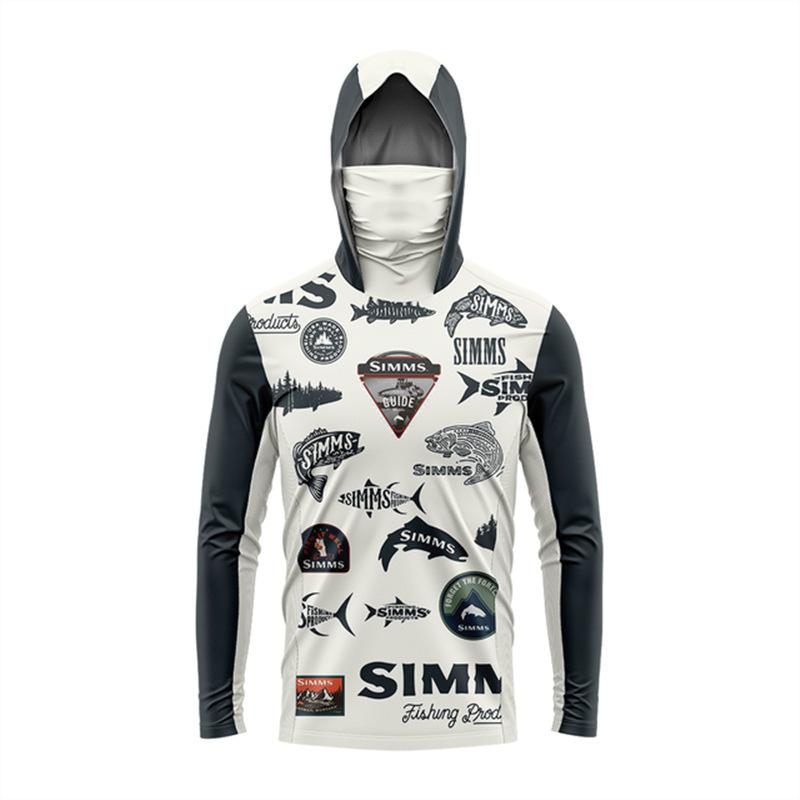 SIMMS Mimetico Tuta da Pesca Uomo Luya Tuta Parasole Estiva Felpa con Cappuccio a Manica Lunga Indossare Maschera Asciugatura Rapida Traspirante