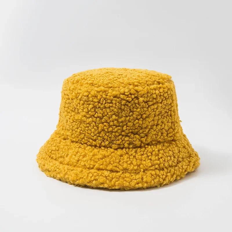 Solid Color Fur Autumn and Winter Warm Female Cap Faux Fur Bucket Hat for Women Outdoor Sunscreen Sun Hat Lady Caps Accessories