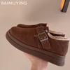 Suede Women Flats Snow Boots Platform Short Plush Buckle Casual Shoes 2025 Trend Walking Warm Designer Winter Botas De Mujer