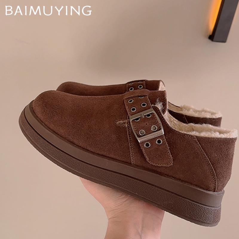 Suede Women Flats Snow Boots Platform Short Plush Buckle Casual Shoes 2025 Trend Walking Warm Designer Winter Botas De Mujer