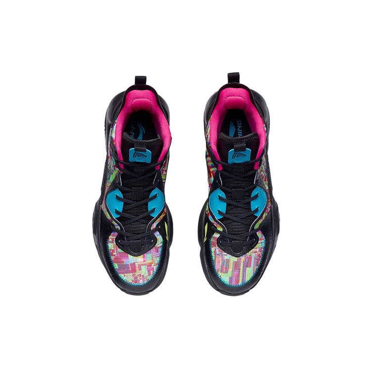LiNing Air Raid Cushioning Anti-Slip And Wear-Resistant Support Mid-Top Basketball Shoes Black Multicolor ABPR067-2