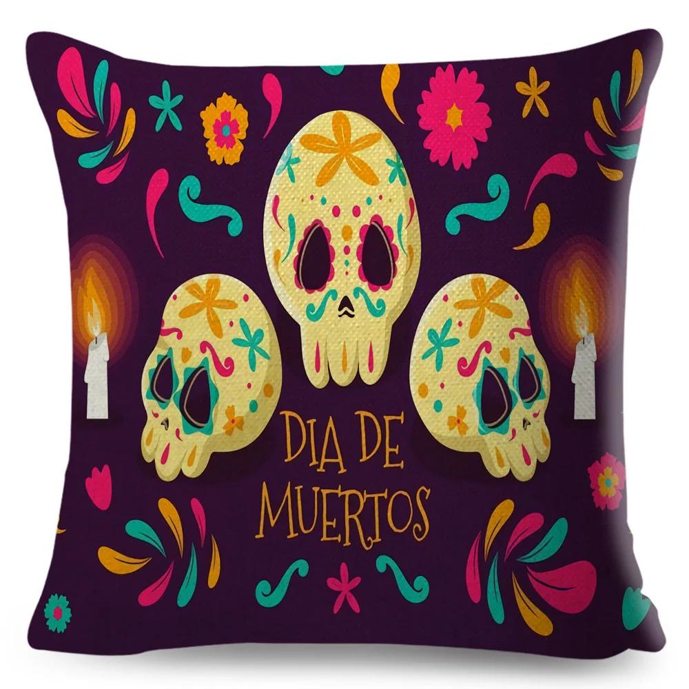 

Декор наволочки День мертвых Мультяшный Мексика Цветочный Принт черепа Чехол для подушки для дивана Дома Полиэстер Наволочка 45х45см 30x30cm12x12Inch