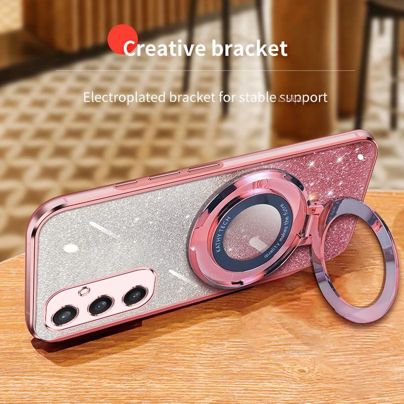 Bling Ring Holder Detachable Glitter Sticker Chromed TPU Case With Stand For Galaxy S24 S23 Ultra S24 Plus S23FE
